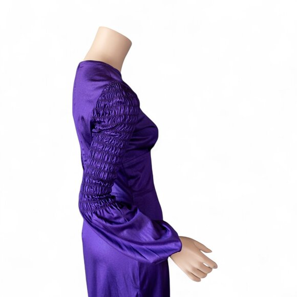 VINTAGE 70s FRANCES FORD PURPLE Maxi Dress * Made in England * Medium - Picture 16 of 17